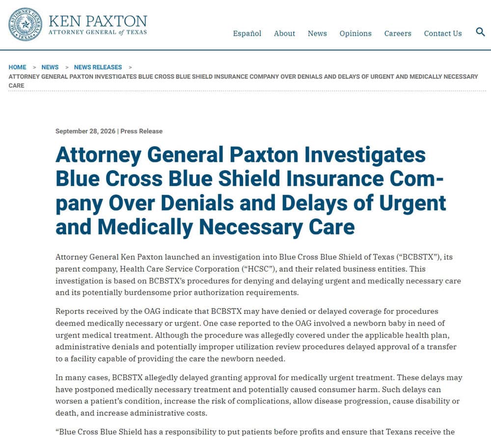 Blue Cross Blue Shield Investigation